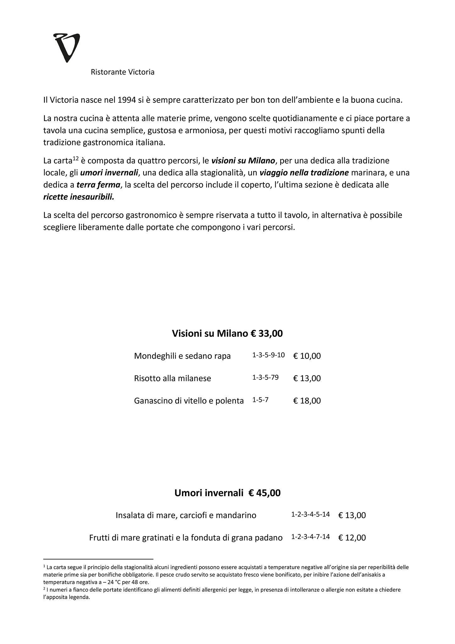 Ristorante Victoria меню