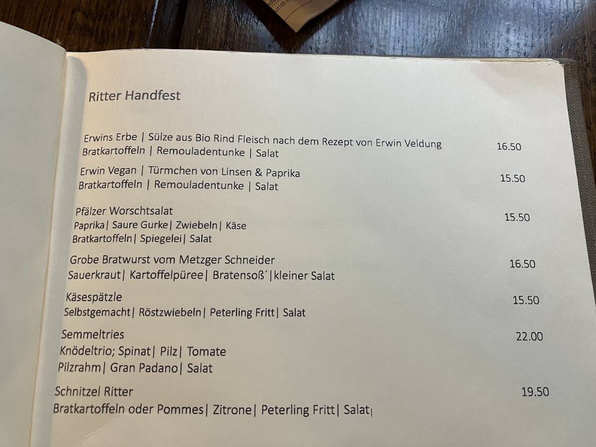 Restaurant Ritter меню
