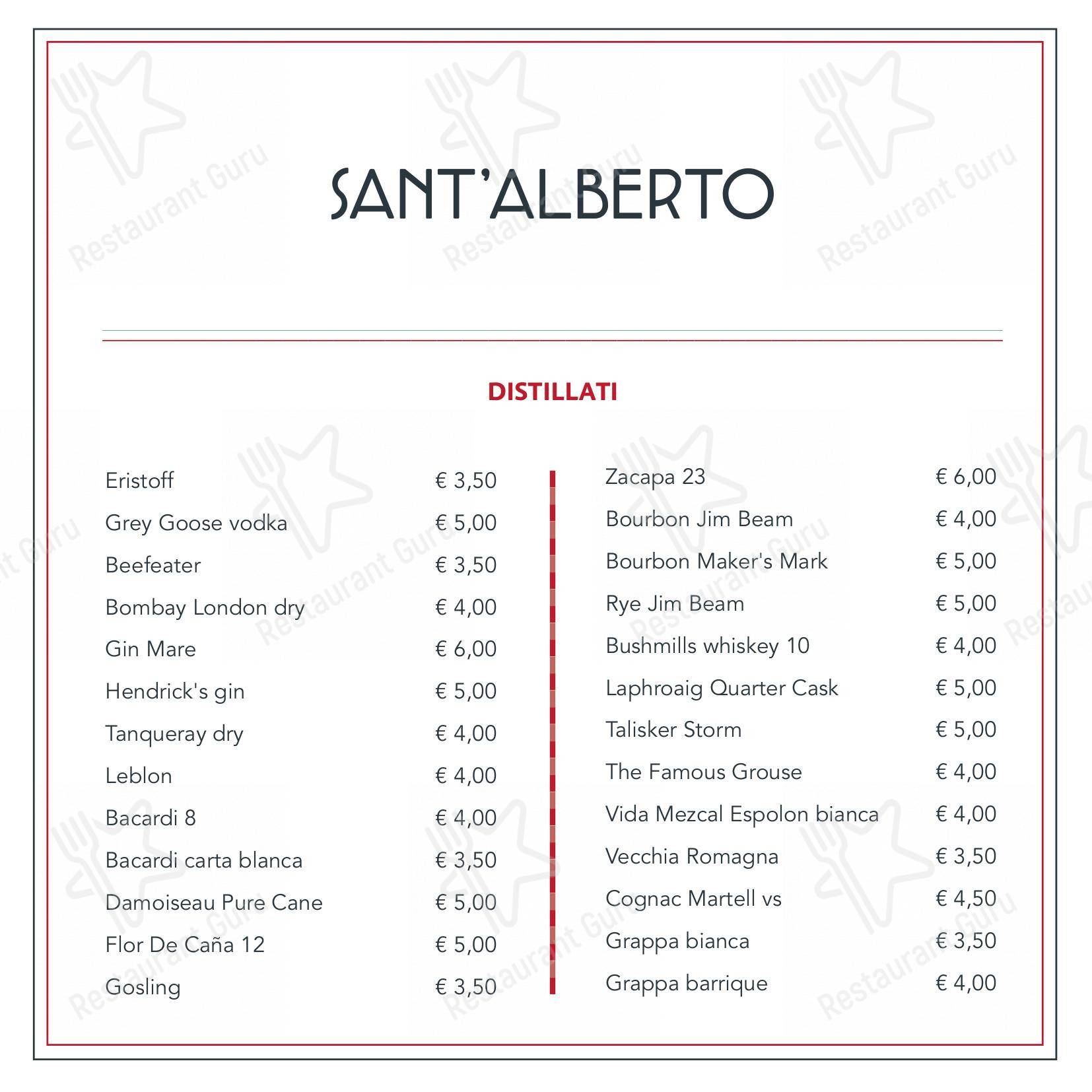 Меню ресторана Sant'Alberto Roma - Dinner Menu