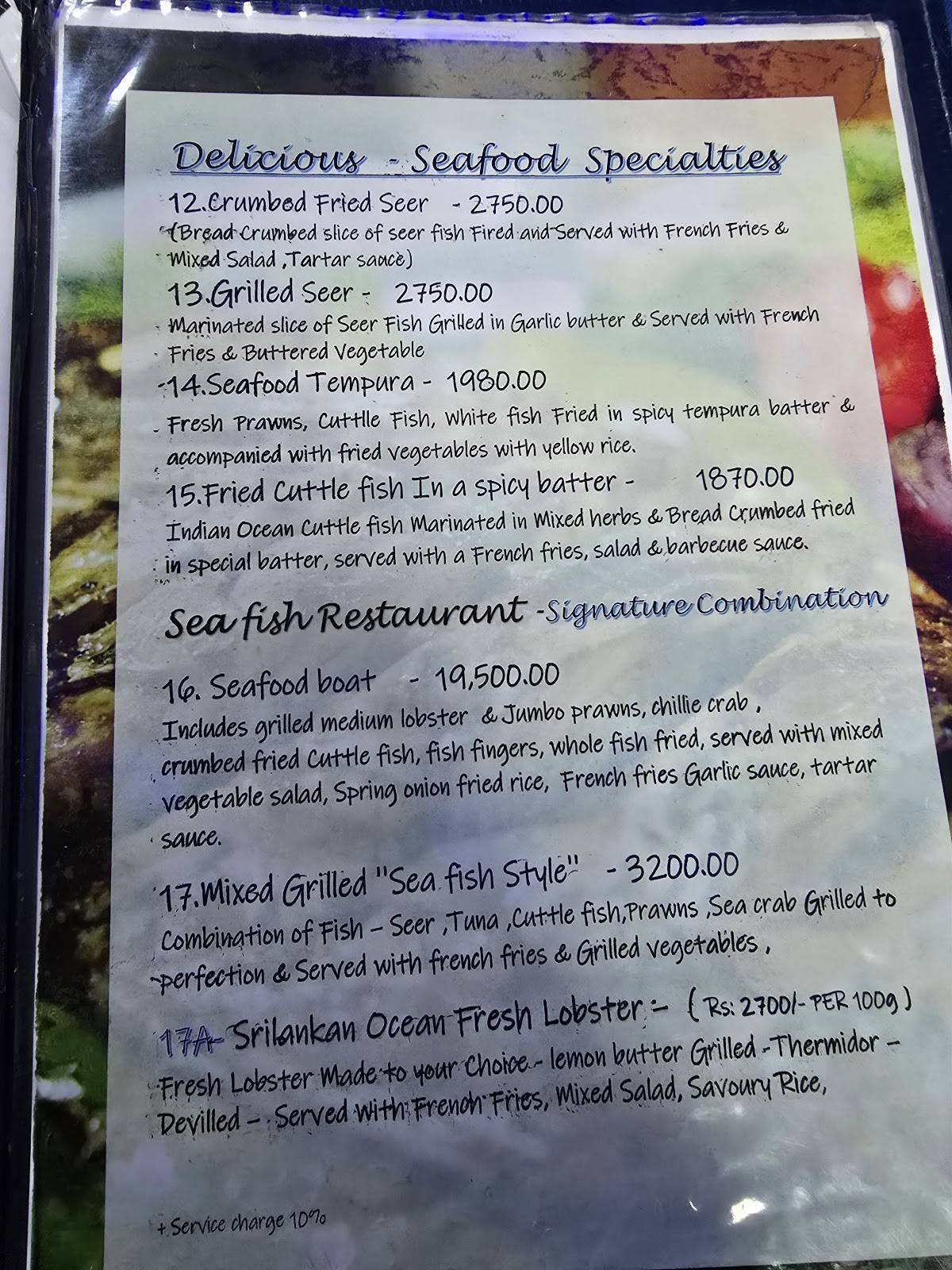 Sea Fish Restaurant меню