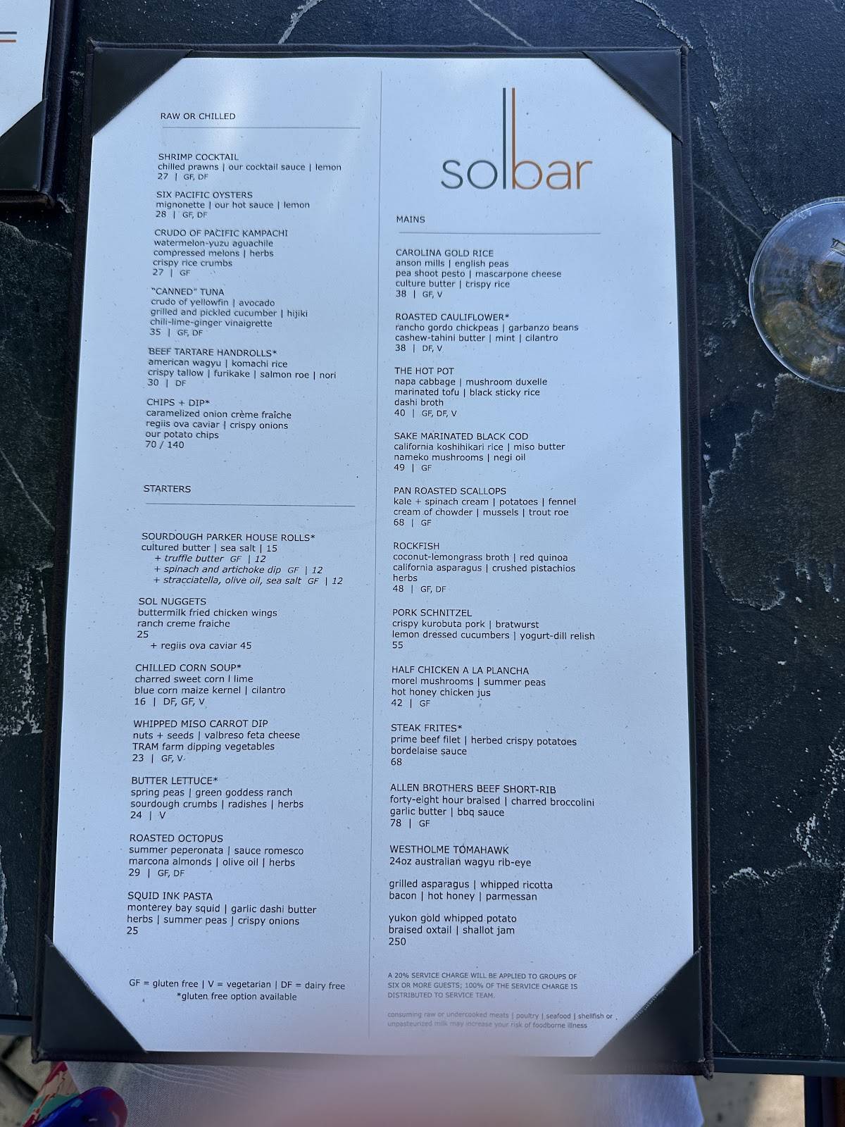 Solbar меню