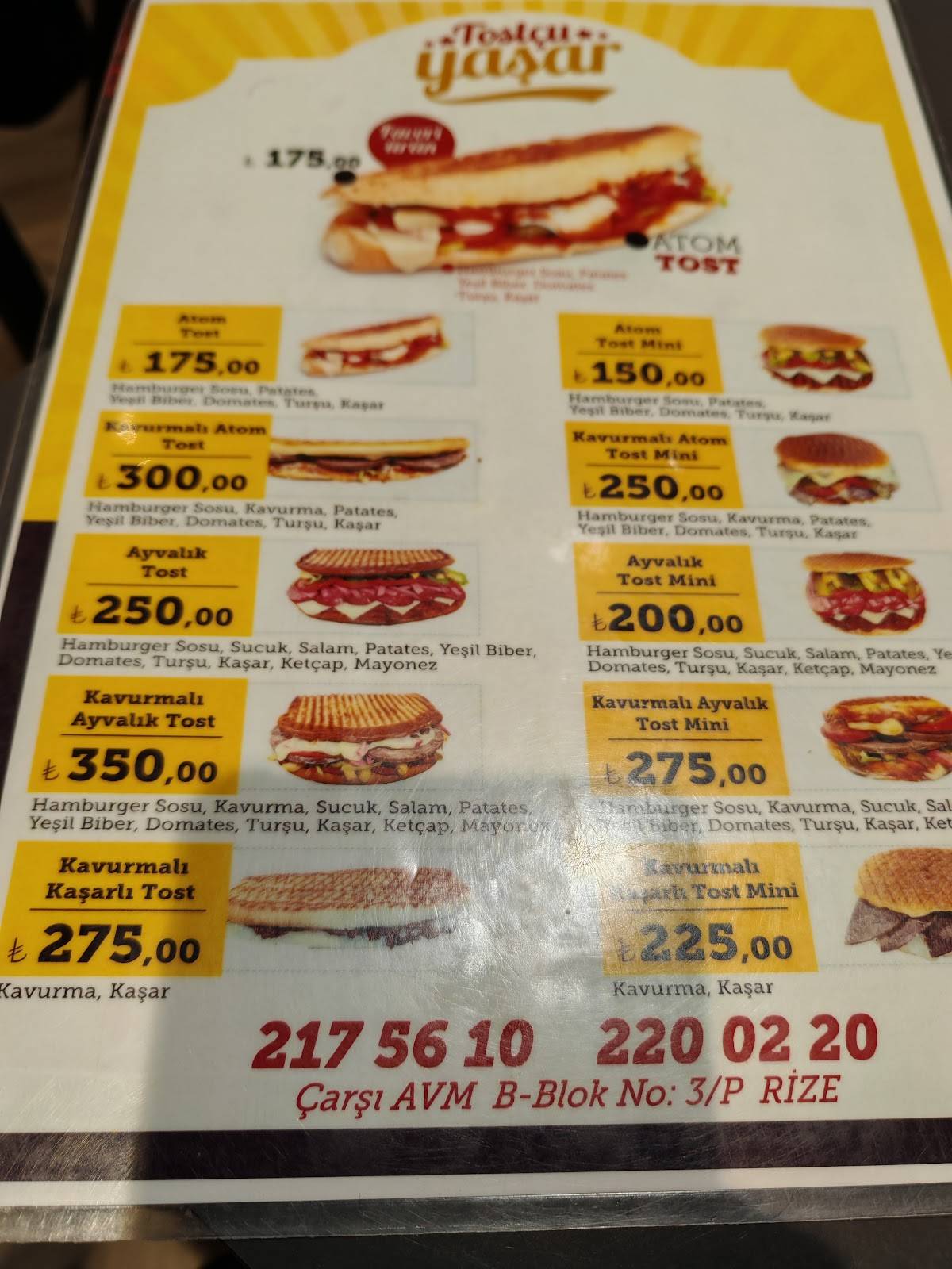 Tostçu yaşar меню