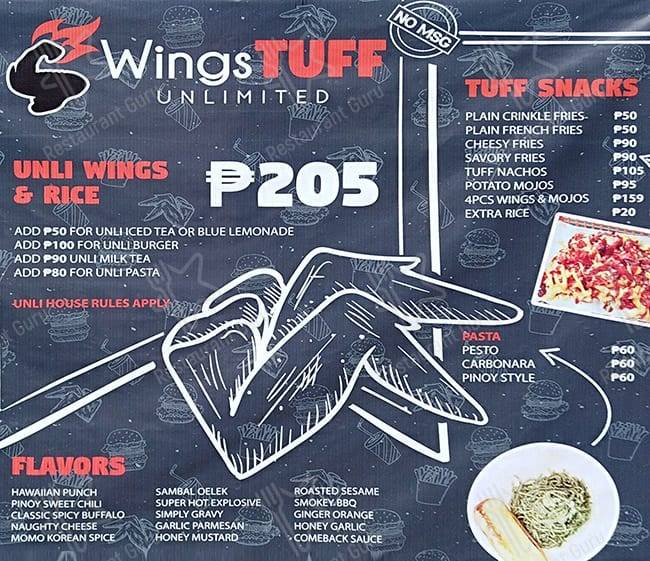 Wings Tuff меню