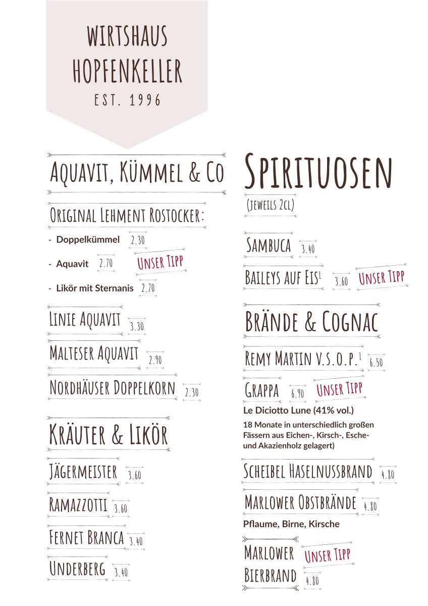 Wirtshaus zum Hopfenkeller меню