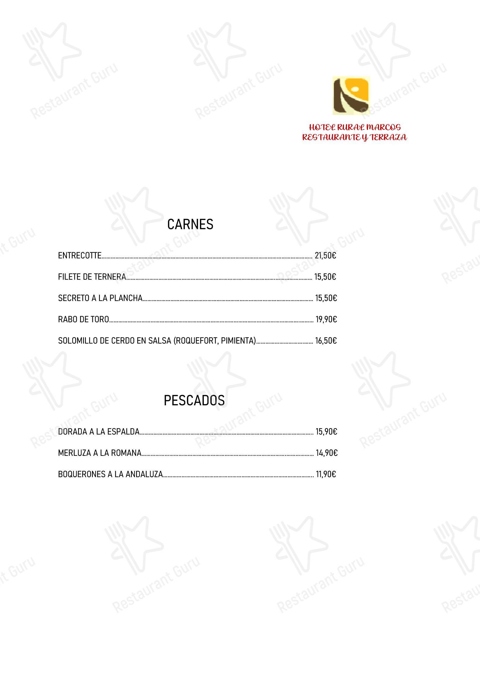 Основное меню ресторана Restaurante Hotel Rural Marcos в Раскафрии
