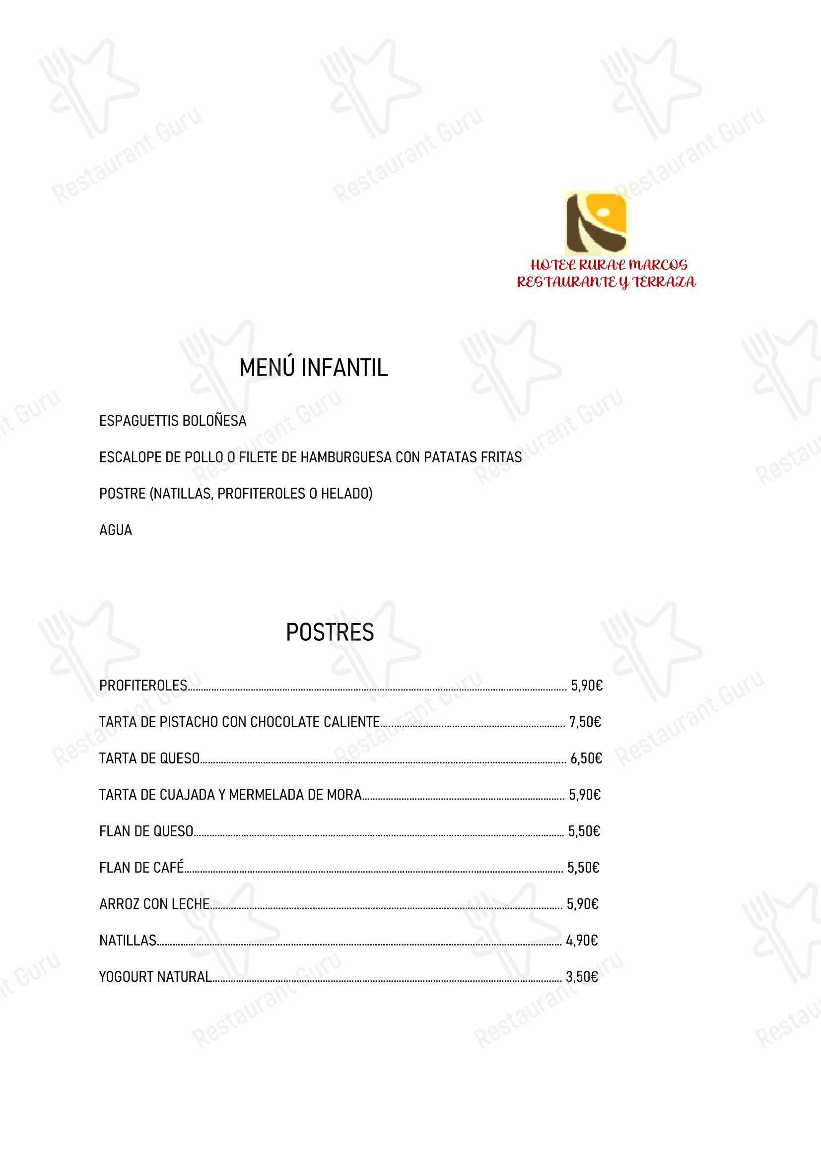 Основное меню ресторана Restaurante Hotel Rural Marcos