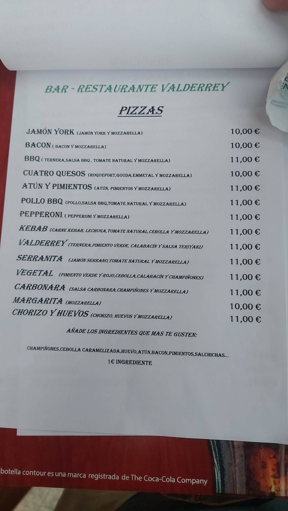 Restaurante Valderrey меню
