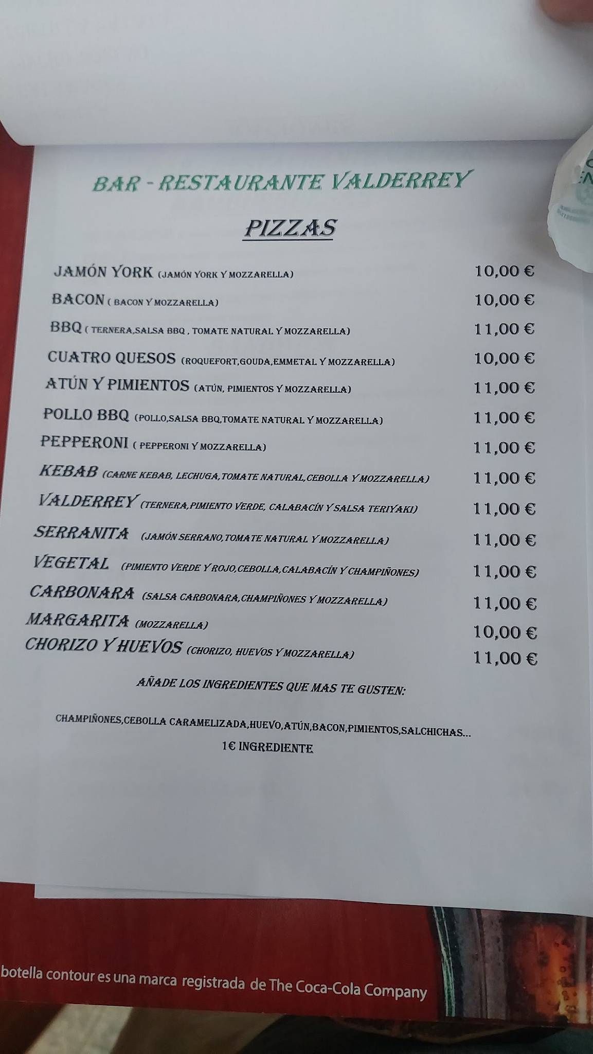 Restaurante Valderrey меню