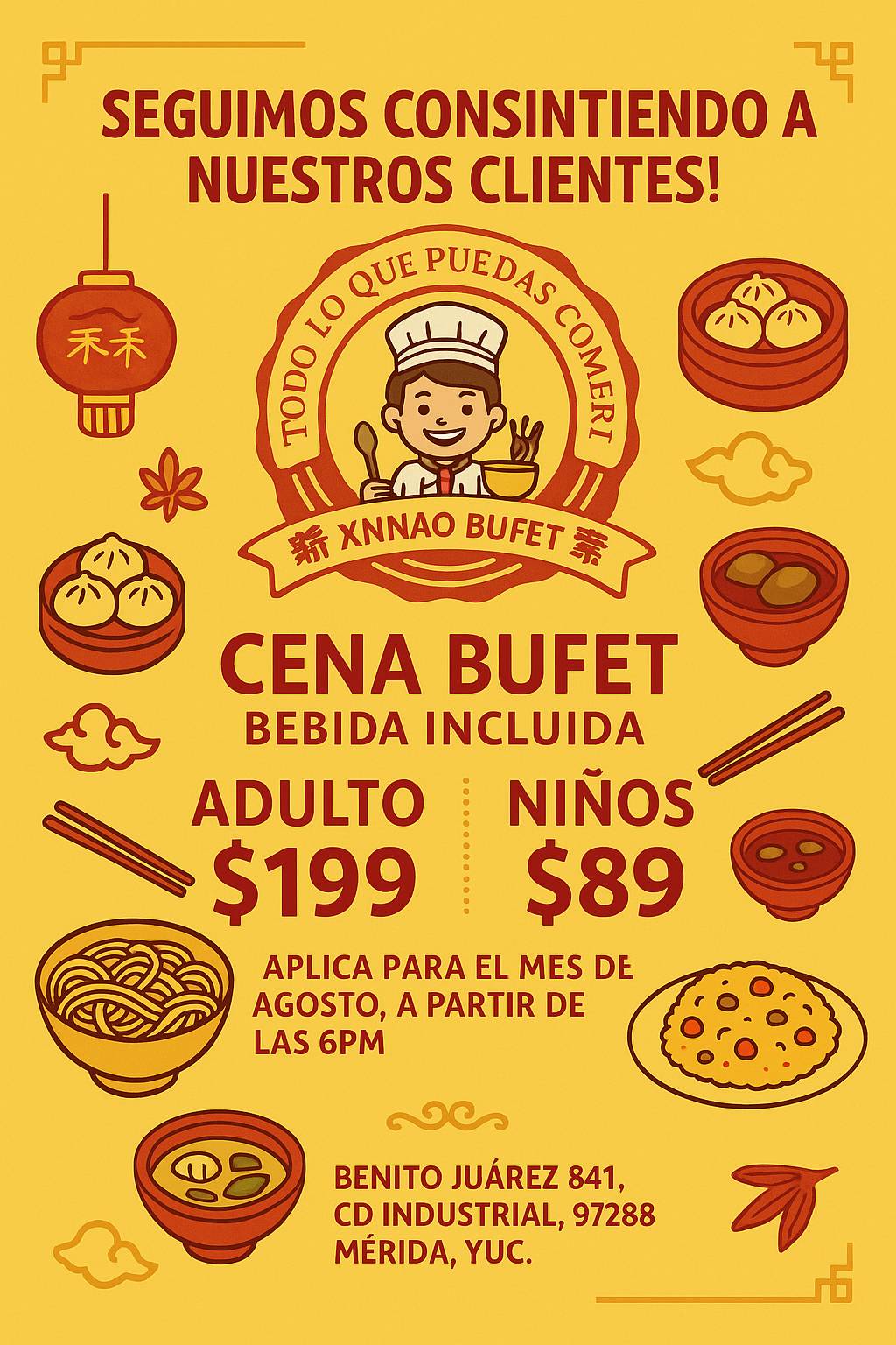 Restaurante buffet comida china Xinhao меню