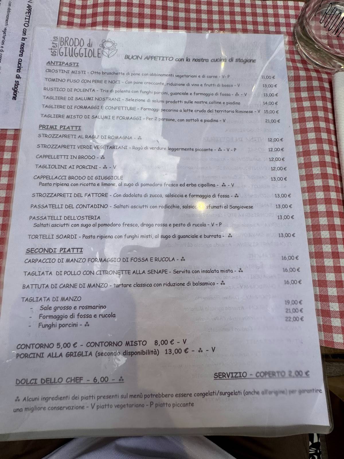 Osteria Brodo di Giuggiole меню