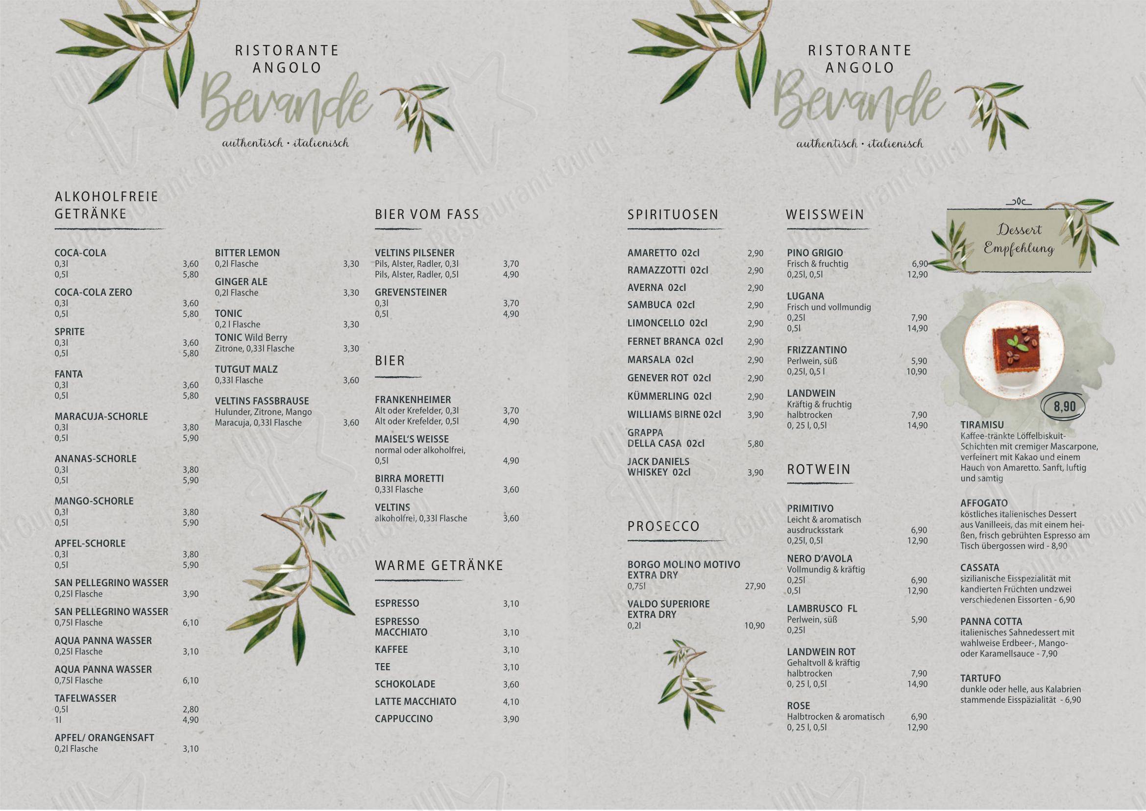 Меню пиццерии Ristorante Angolo