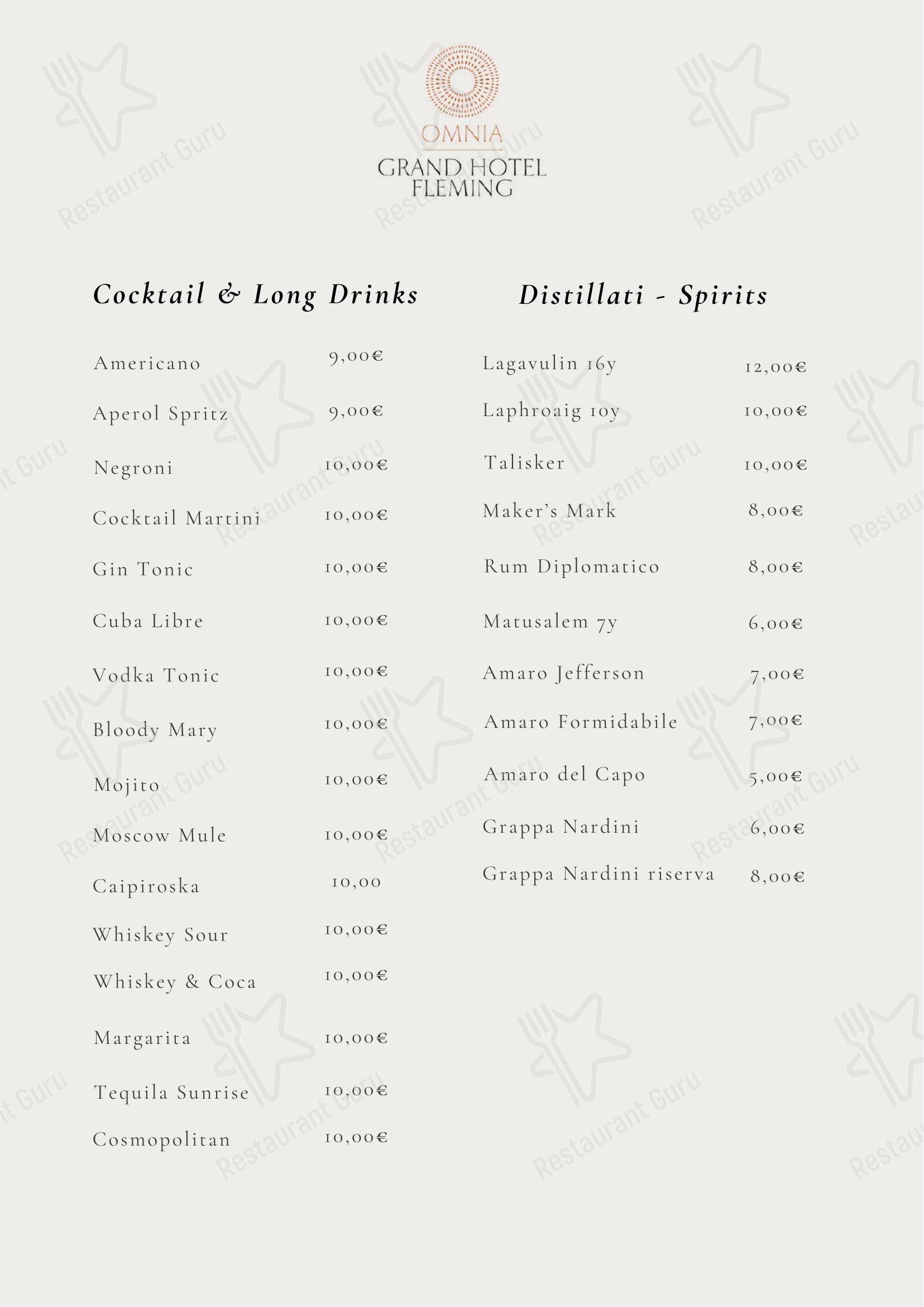 Меню напитков ресторана Ristorante Gray's