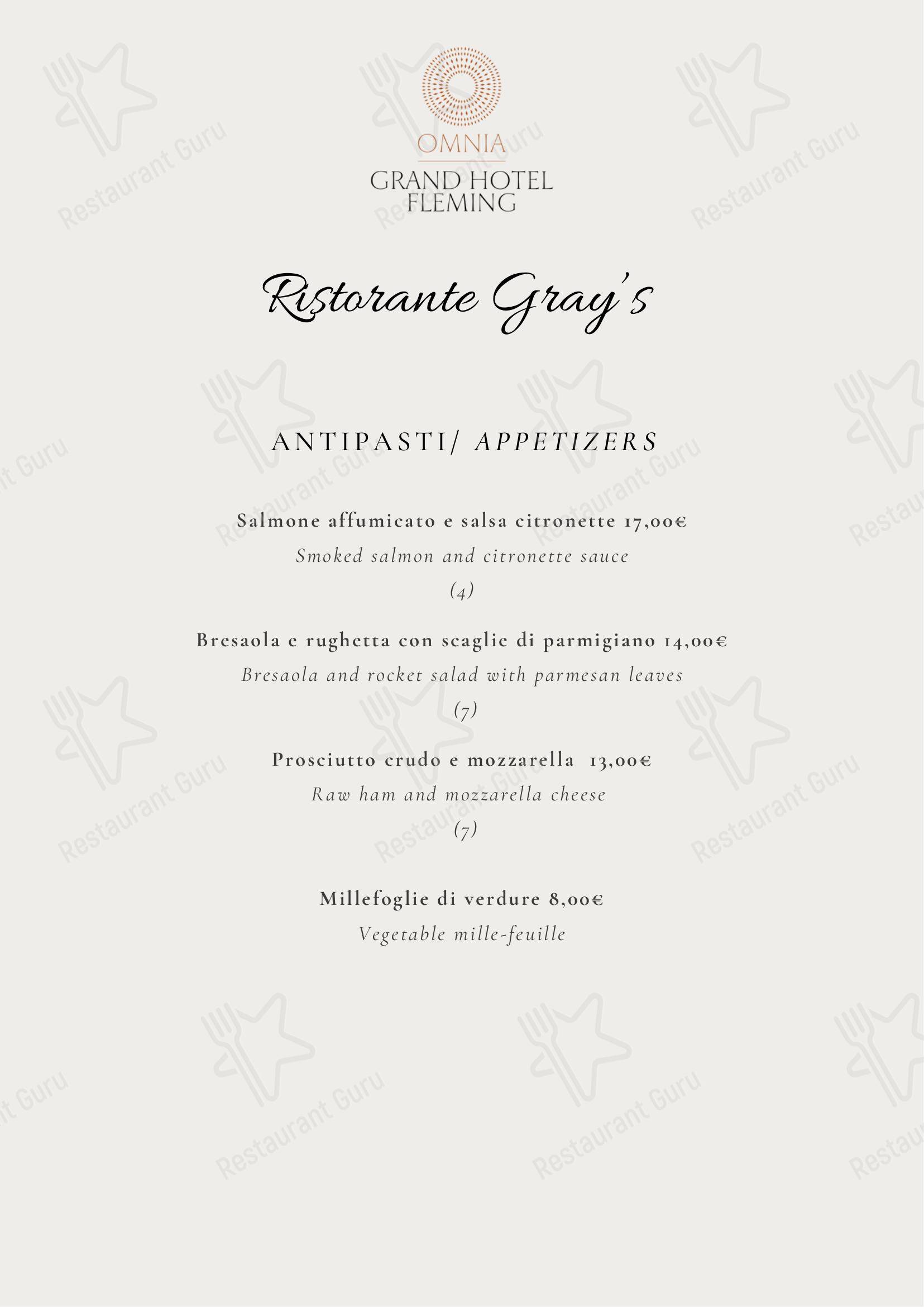 Ristorante Gray's в Риме - Меню