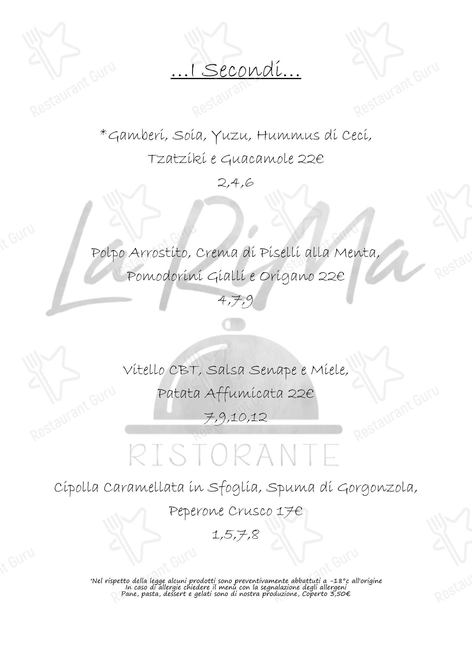 Ristorante La Rima в Новарах - Меню