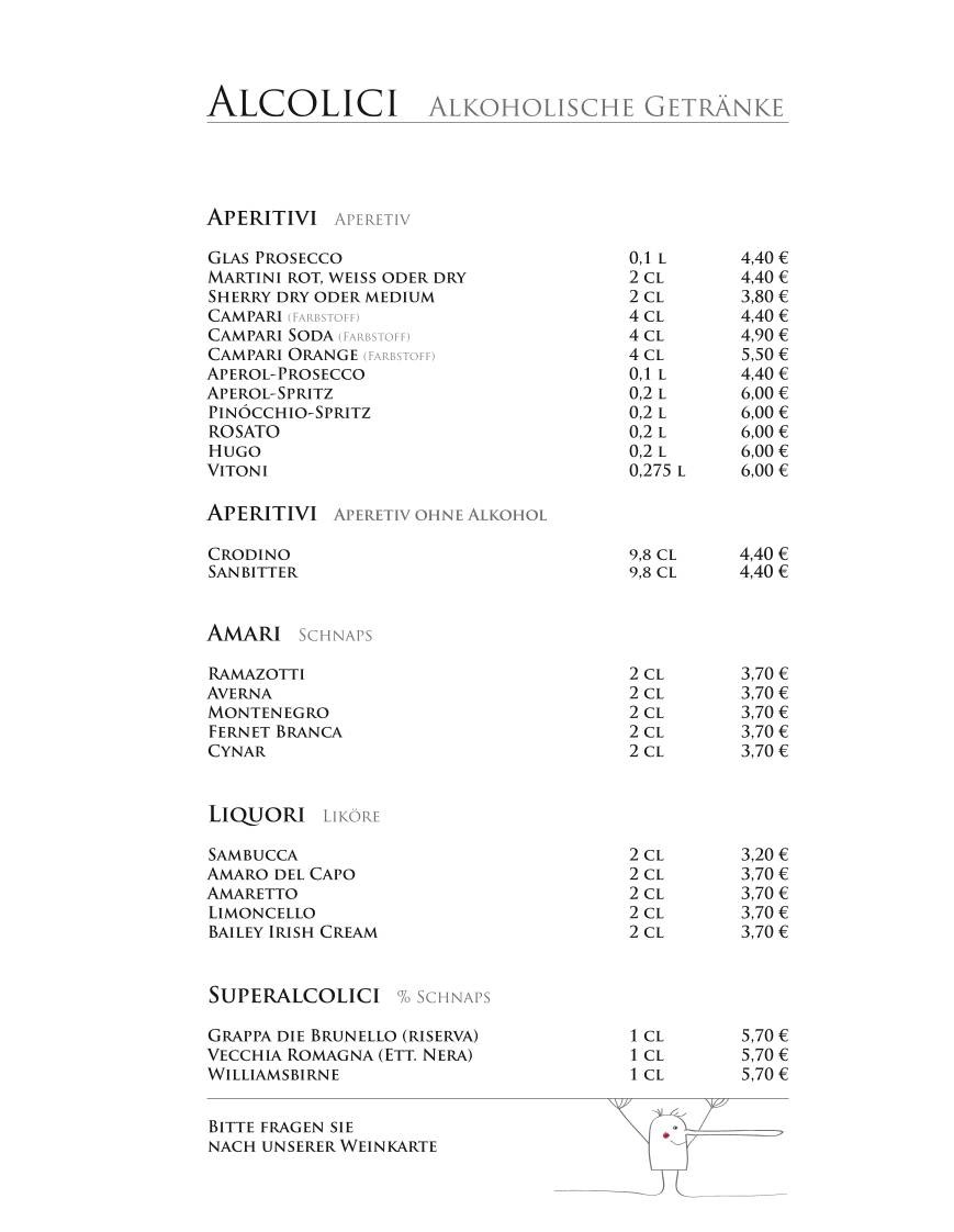 Ristorante Pinocchio Inh. Giuseppe Tedesco меню