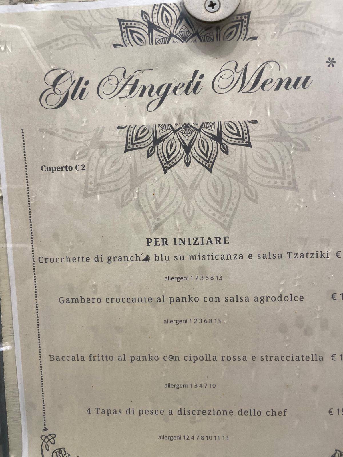Ristorante Pizzeria Gli Angeli меню