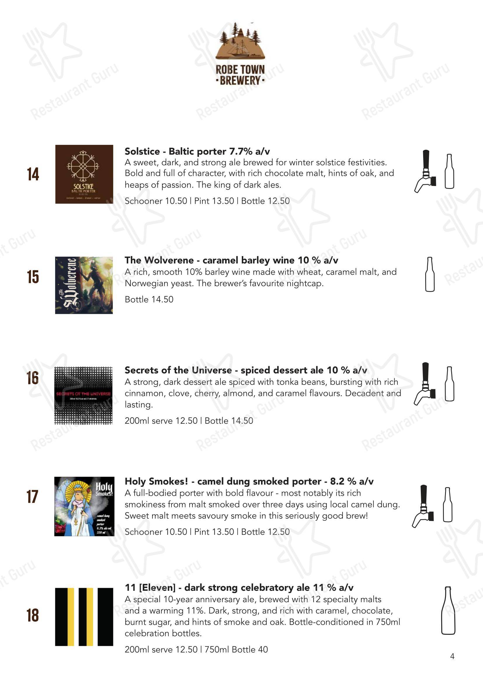 Меню напитков Robe Town Brewery