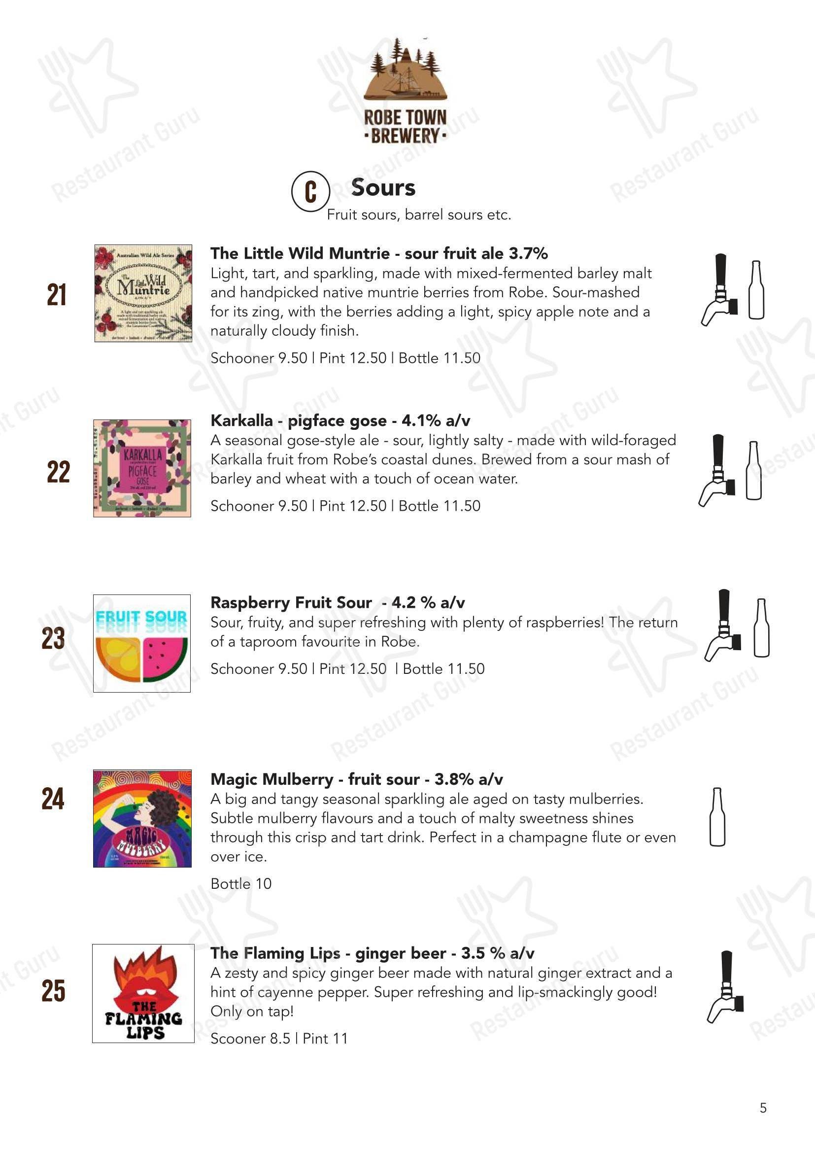 Меню напитков Robe Town Brewery