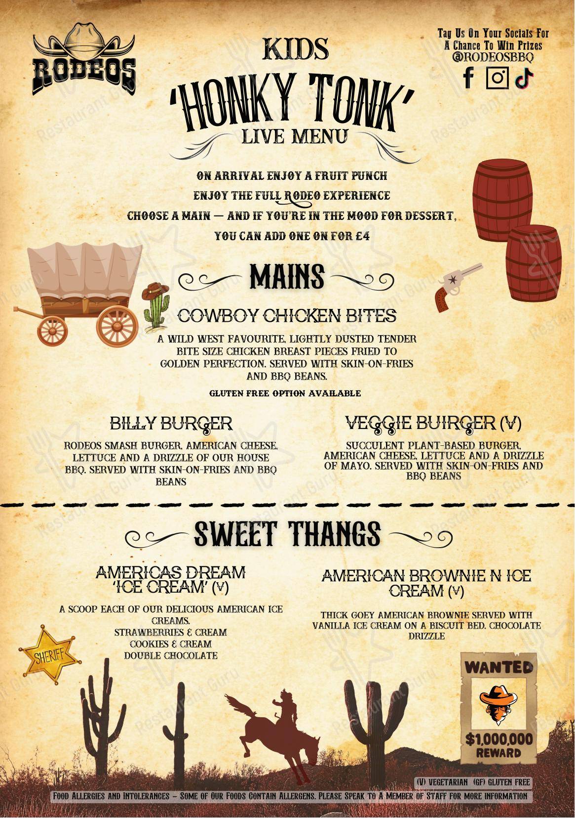 Rodeos BBQ - Wolverhampton в Уольверхэмптоне - Ночное меню