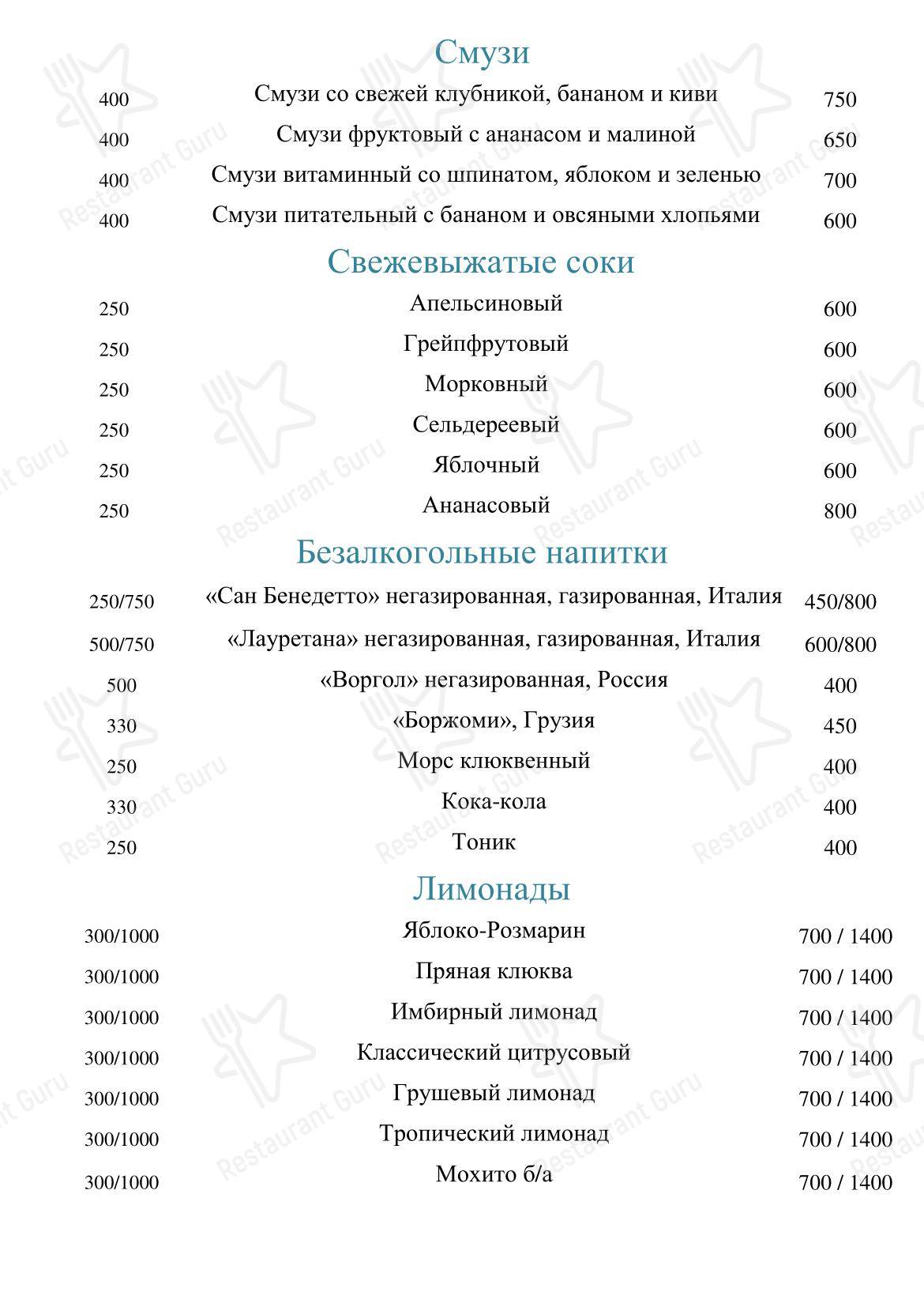 Основное меню ресторана Романов