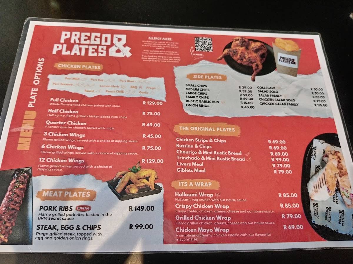 Prego and plates меню