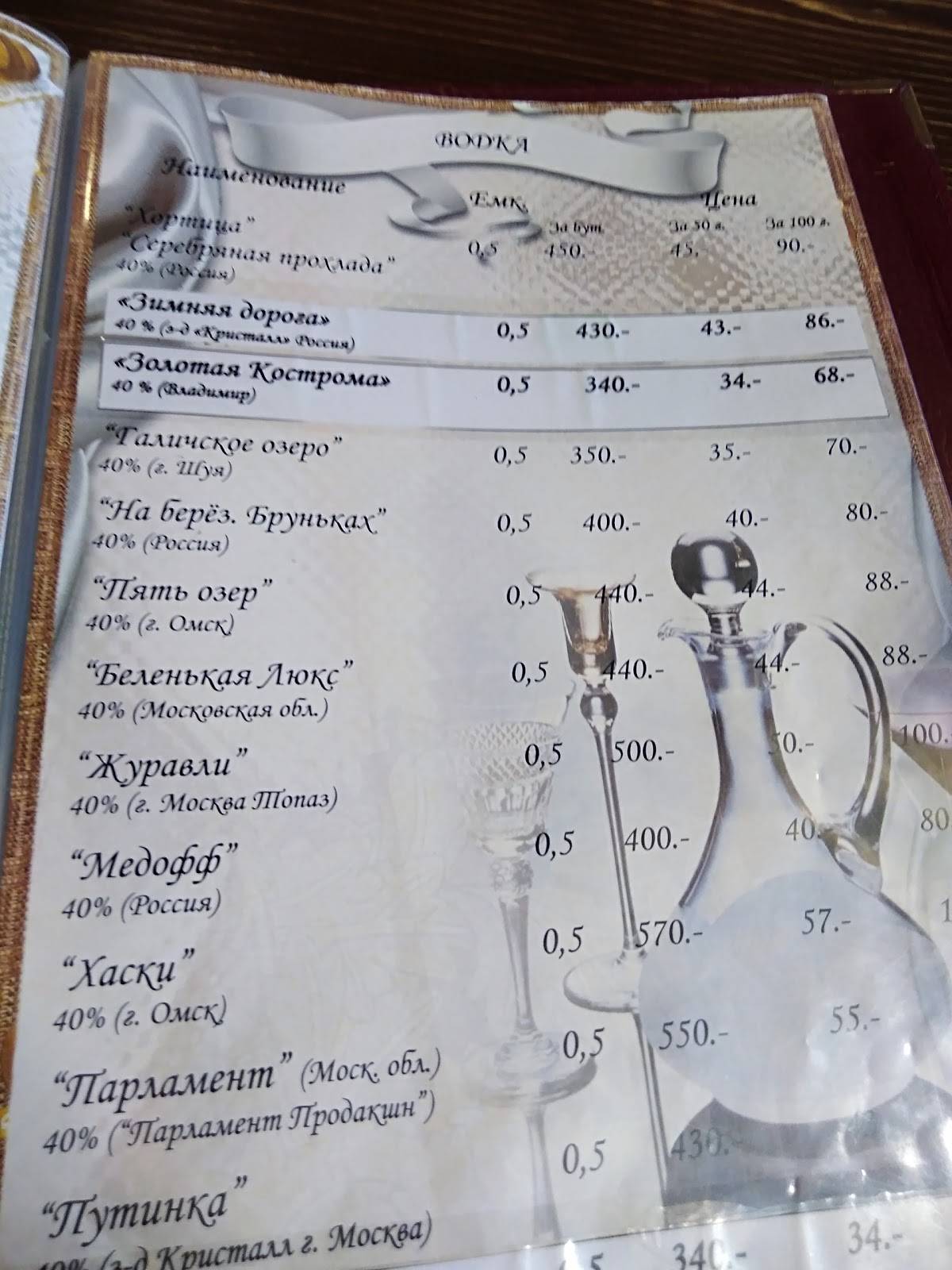 Роща меню