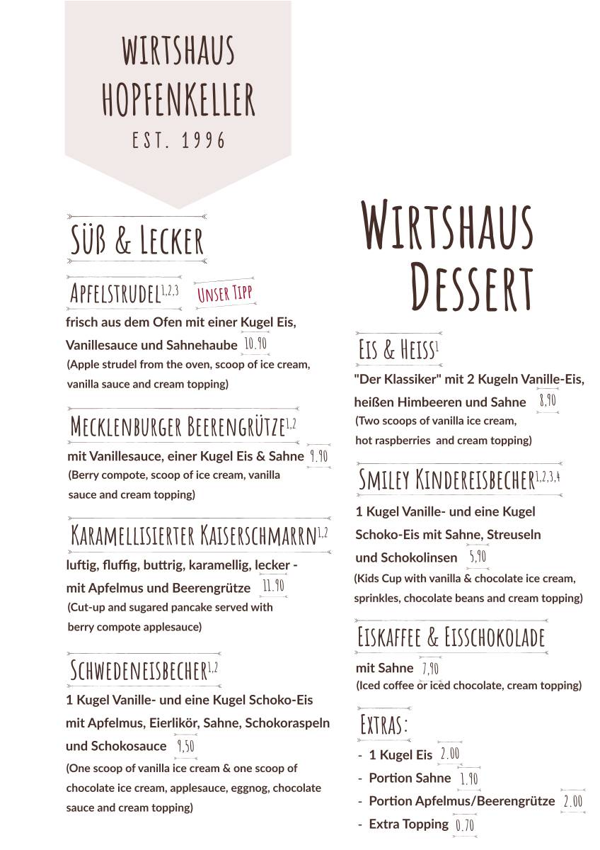 Wirtshaus zum Hopfenkeller меню
