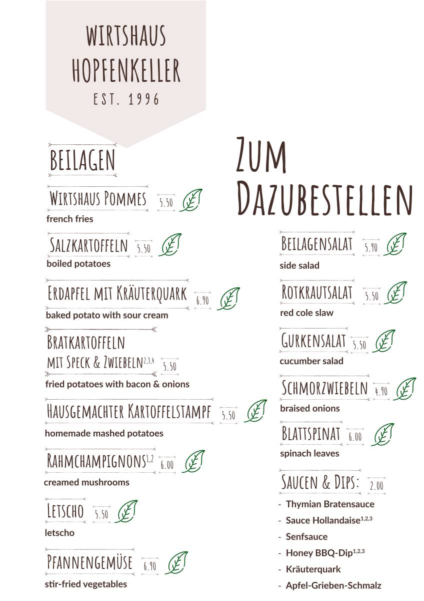 Wirtshaus zum Hopfenkeller меню