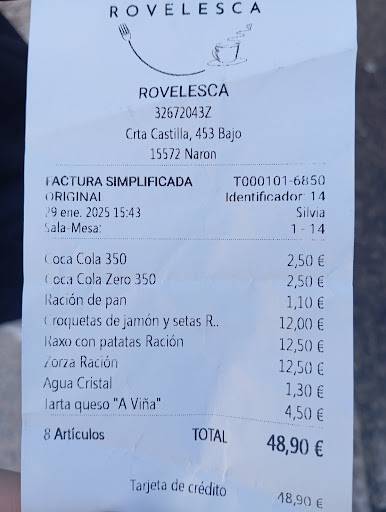 Rovelesca меню