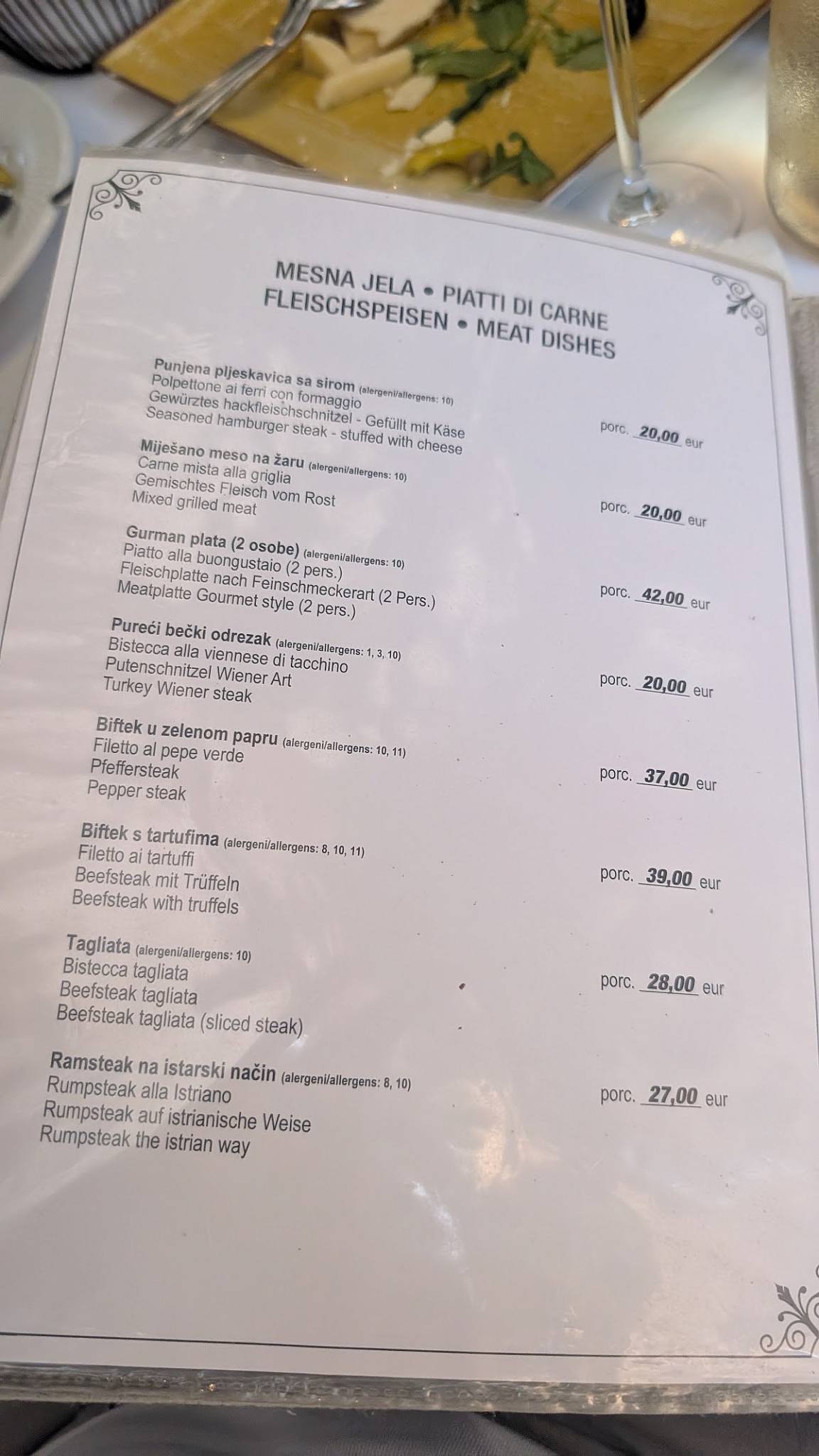 Rovinj Mali Raj меню