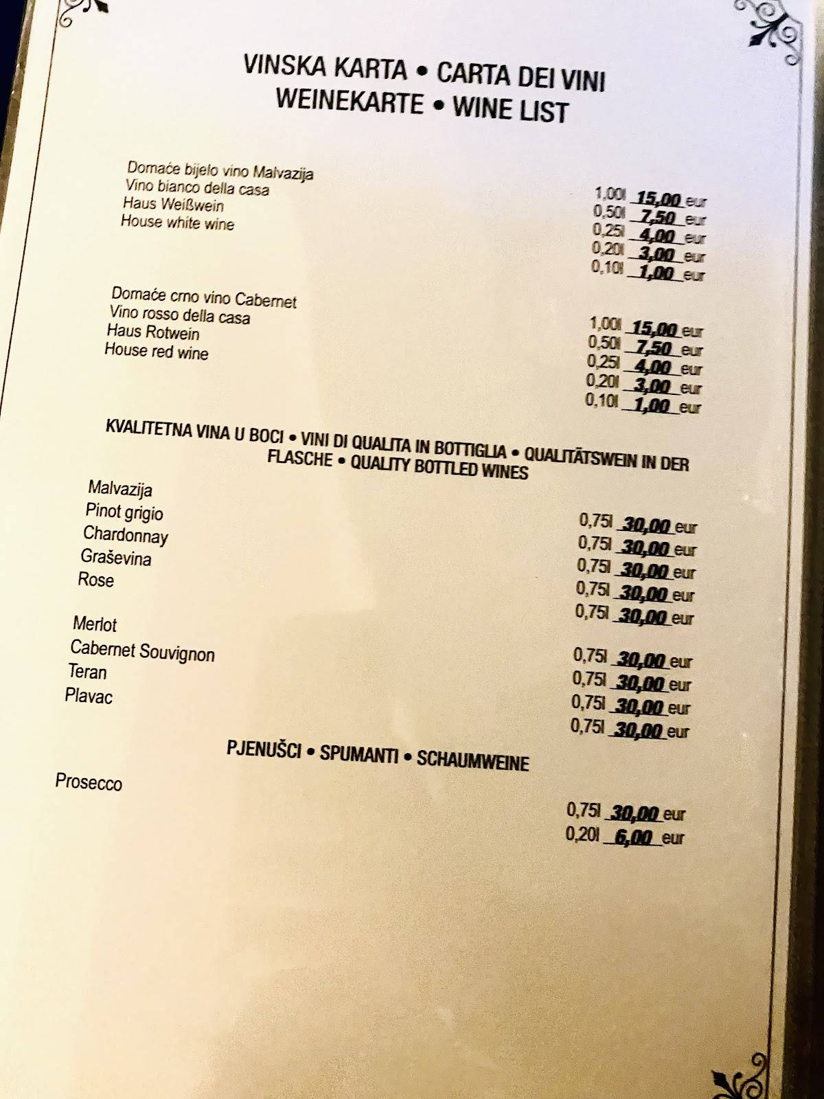 Rovinj Mali Raj меню
