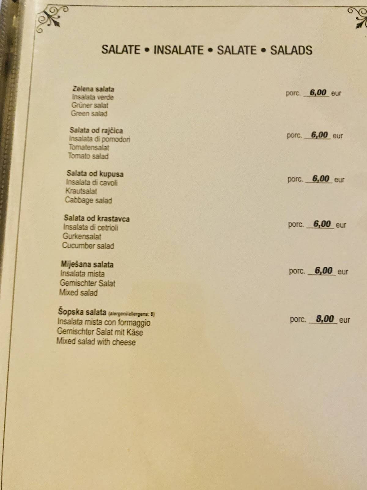 Rovinj Mali Raj меню