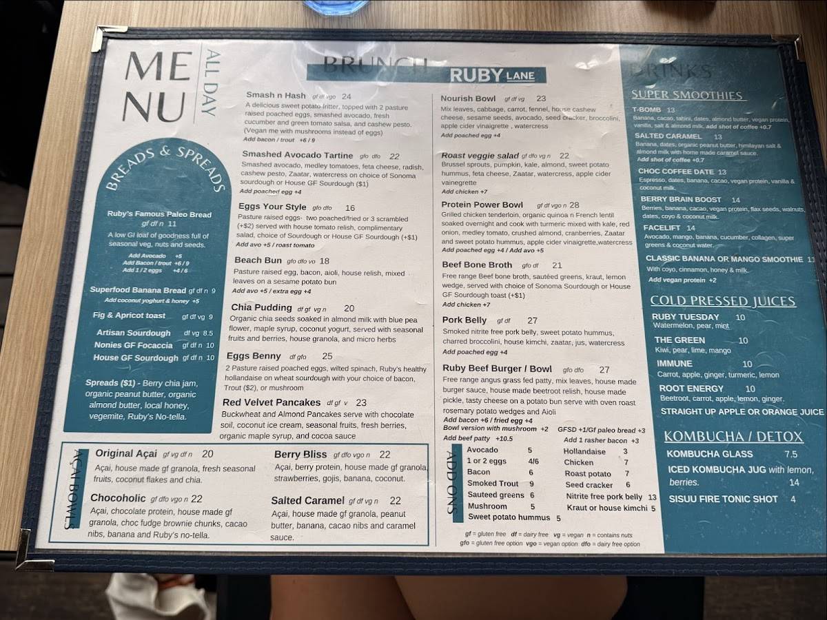 Ruby Lane Wholefoods Cafe - Manly меню
