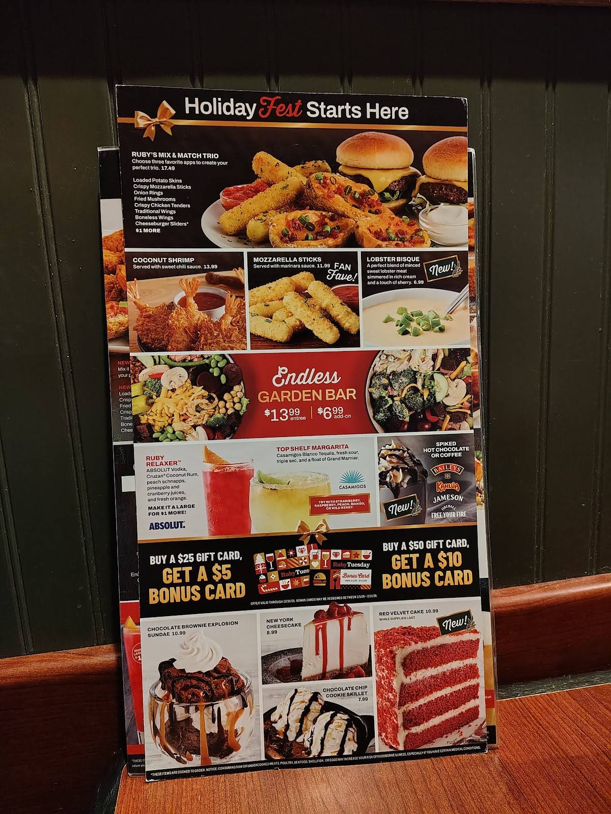 Ruby Tuesday меню