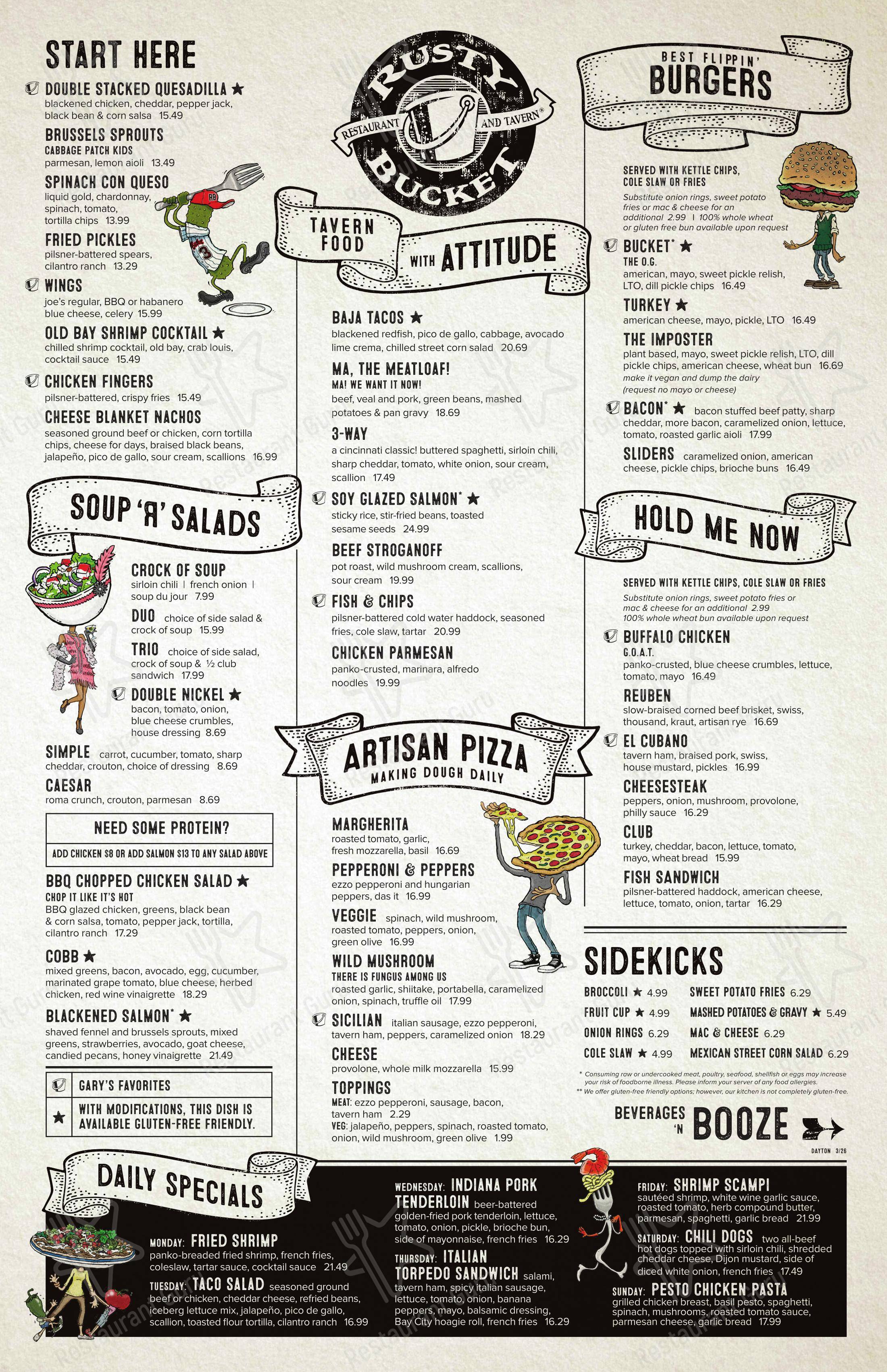 菜单 паба и бара Rusty Bucket Restaurant and Tavern в Дейтоне