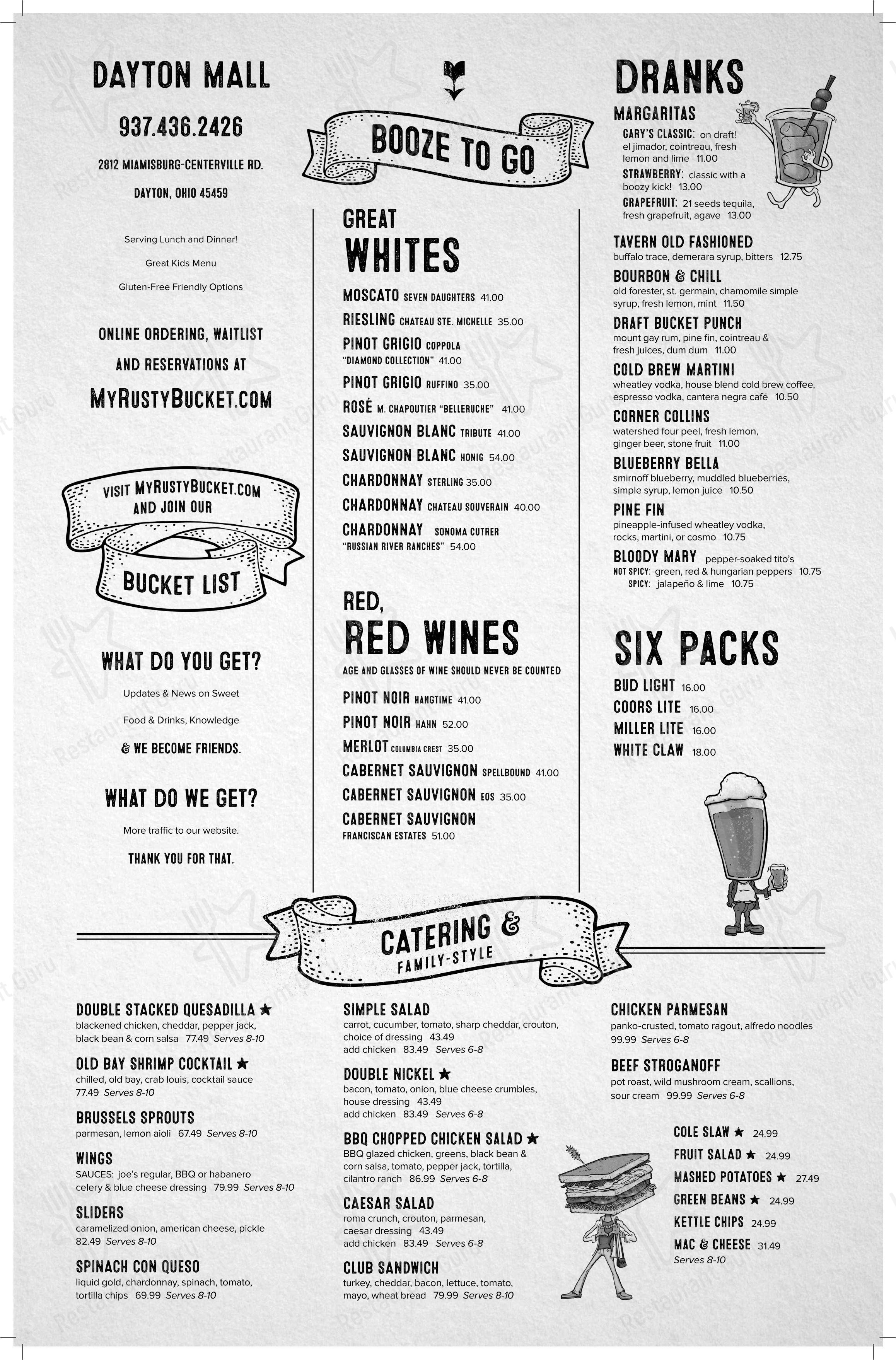 Ночное меню паба и бара Rusty Bucket Restaurant and Tavern в Дейтоне