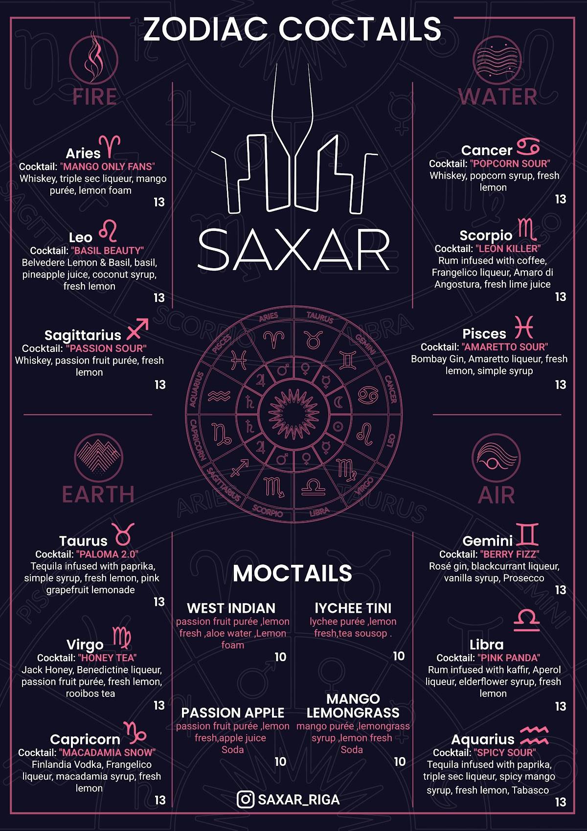 SAXAR меню
