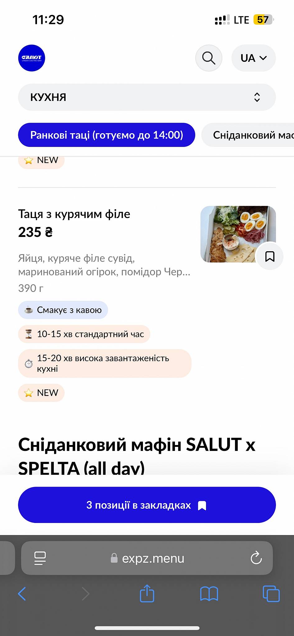 Salyut меню