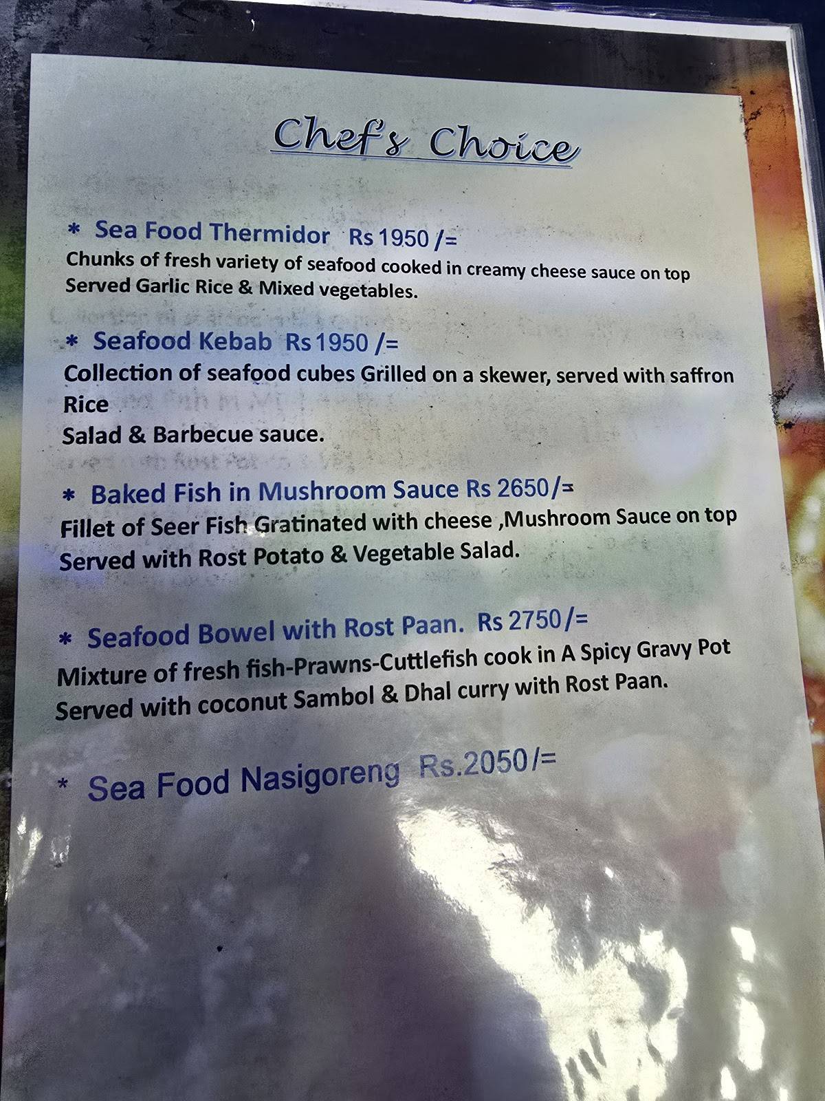 Sea Fish Restaurant меню