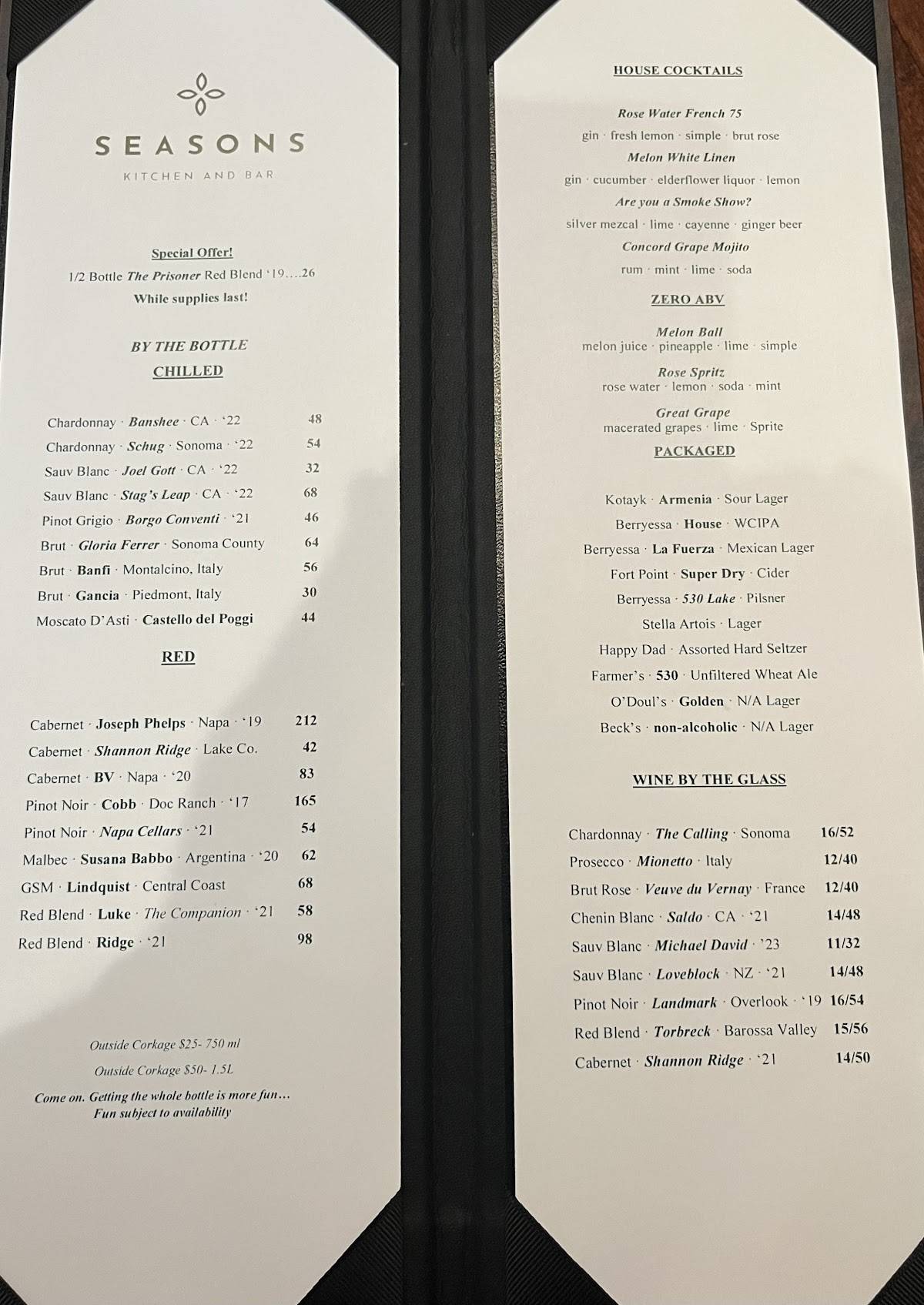Seasons Kitchen & Bar меню