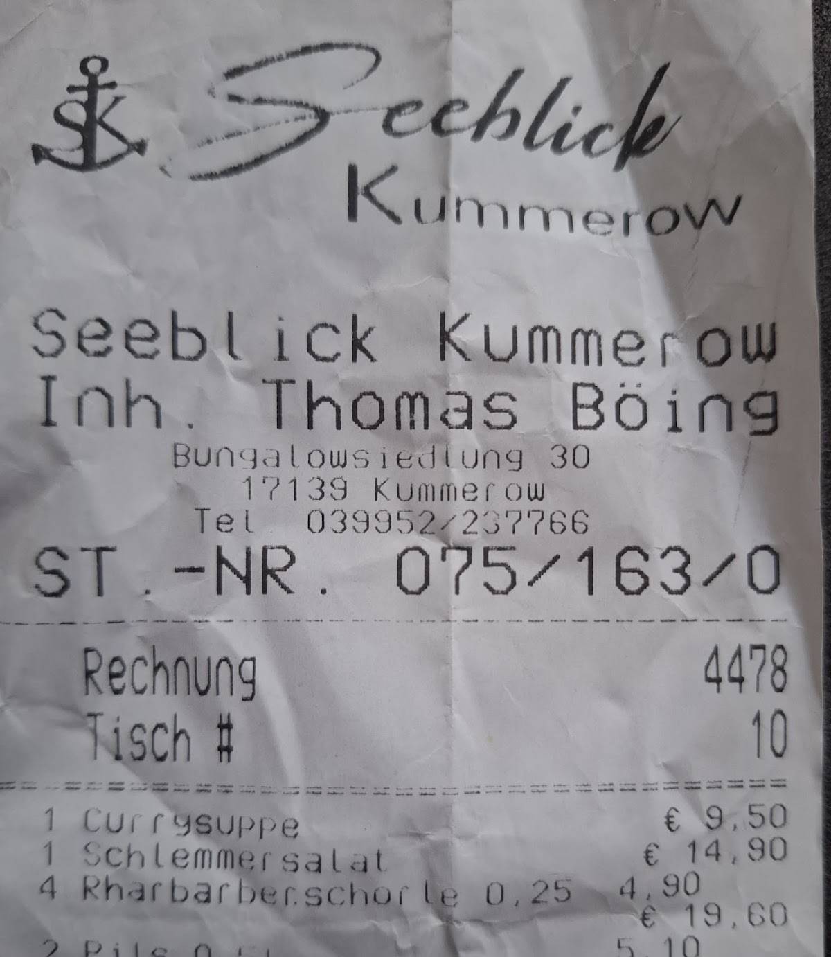 Seeblick Kummerow меню