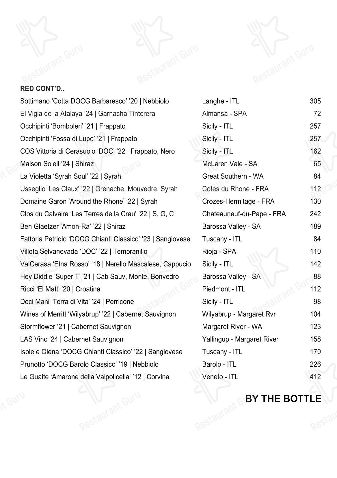 菜单 ресторана Shadow Bar & Kitchen в Перте