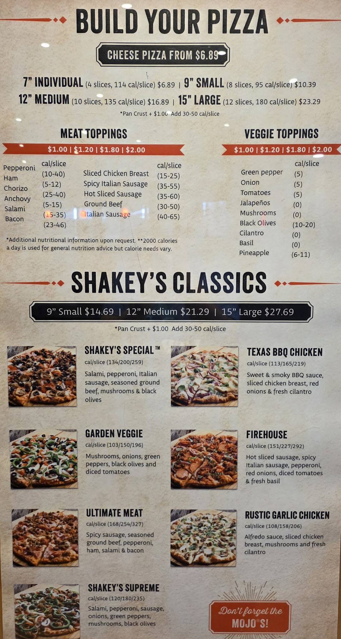 Shakey's Pizza Parlor меню