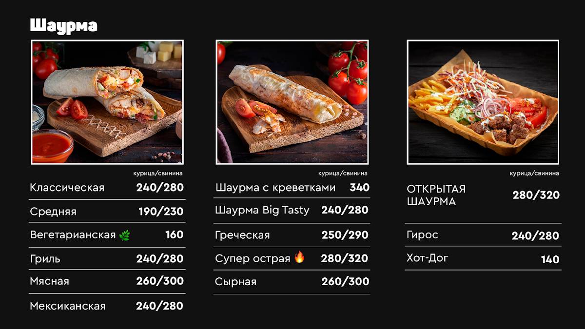 Шаурмен меню