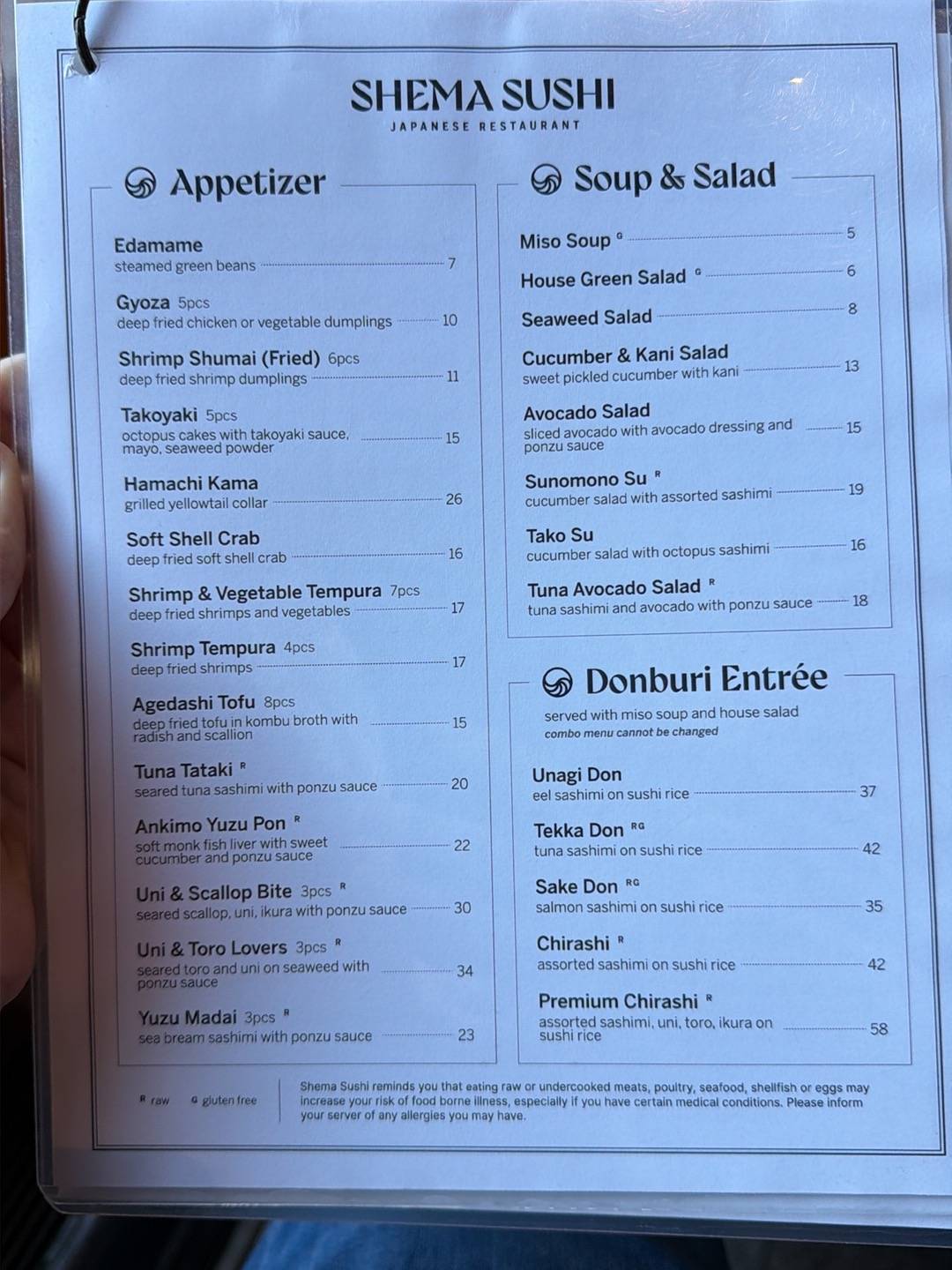 Shema Sushi меню