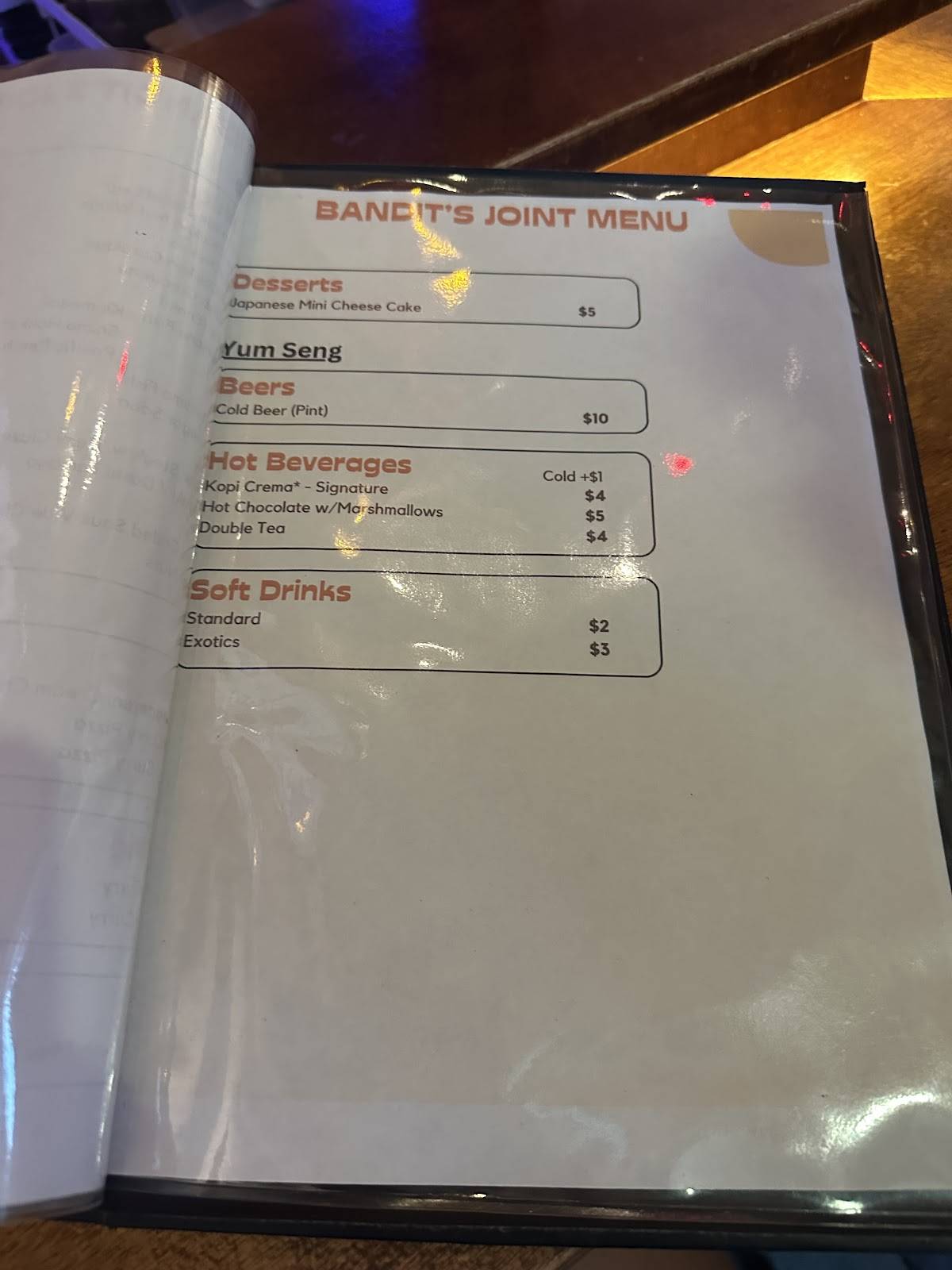 Bandit's Joint меню