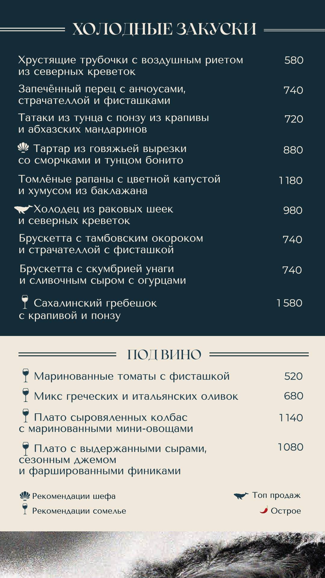 Кашалот меню