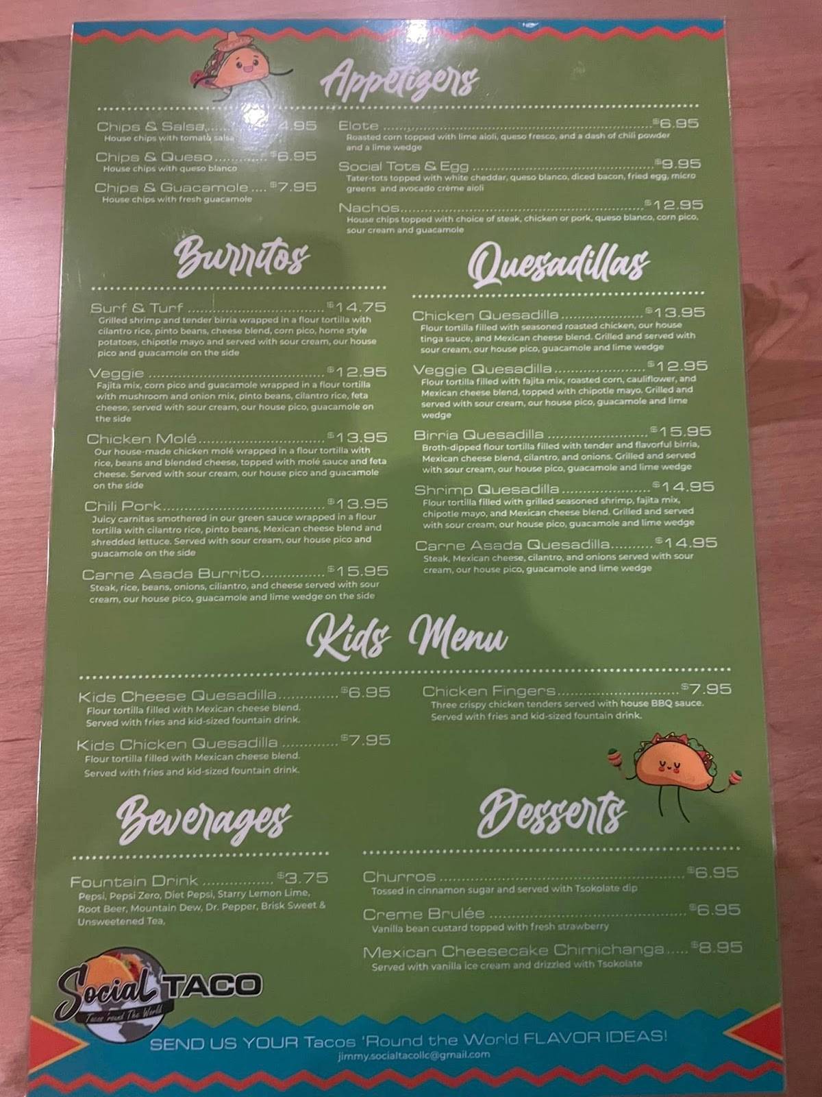 Social Taco меню