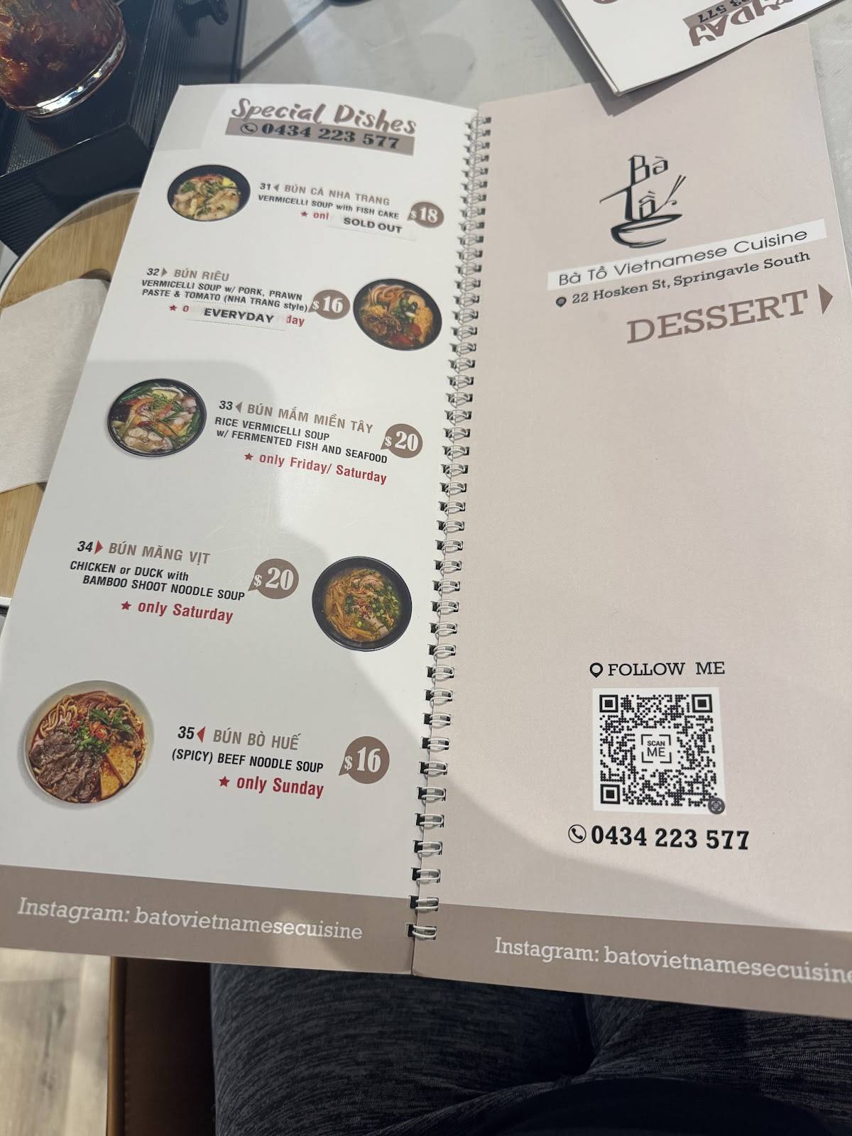 Bà TỒ меню
