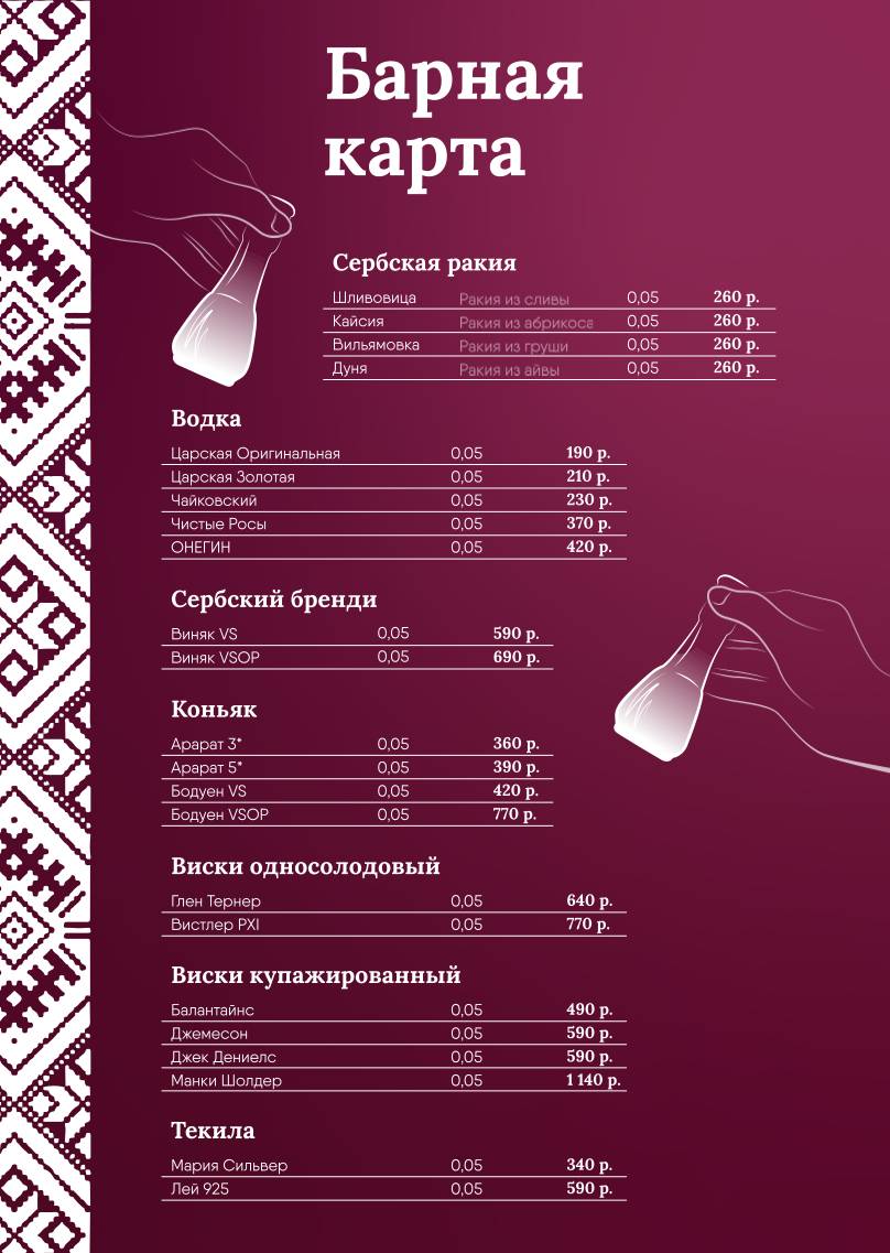 Српска Кафана меню